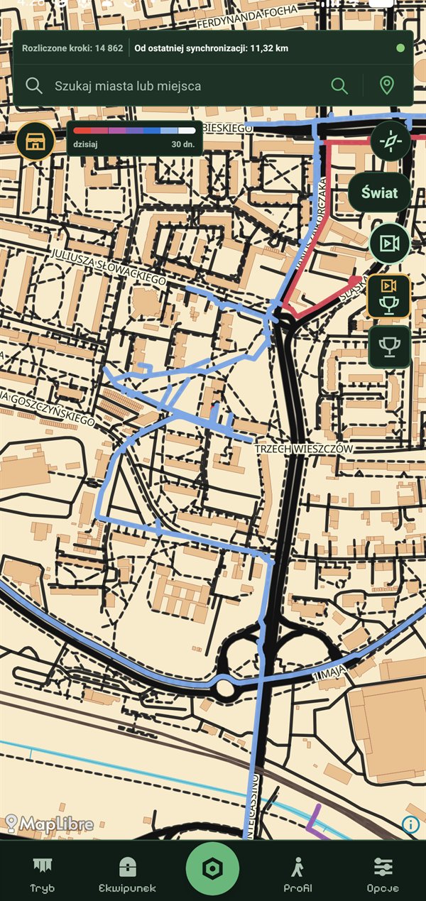Mapa Trailborn z odcinkami ulic zaznaczonymi kolorami graczy.