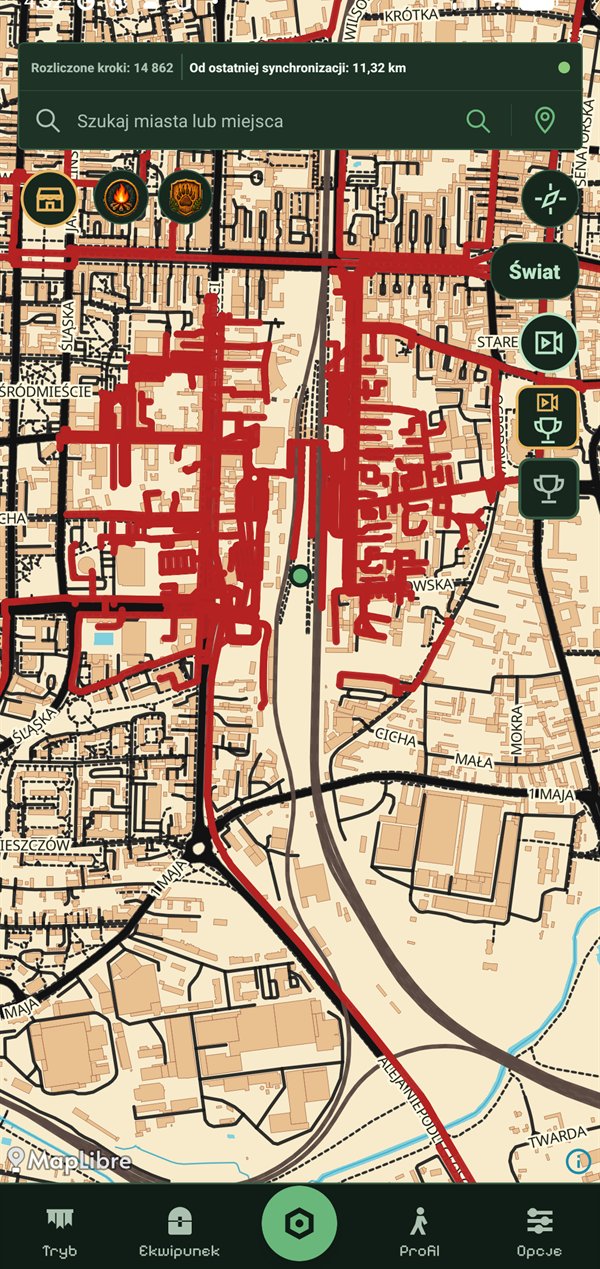 Mapa Wojny drużyn z ulicami przejętymi przez rywalizujące zespoły.
